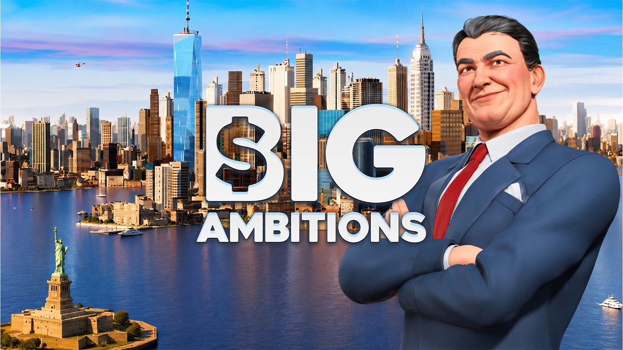 Big Ambitions gameplay thumbnail showing a character and business management.